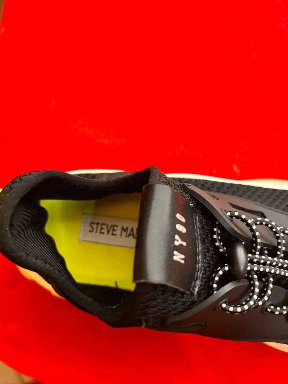 Steve Madden Kids Black Sneakers with White Soles and Yellow Heel Tab